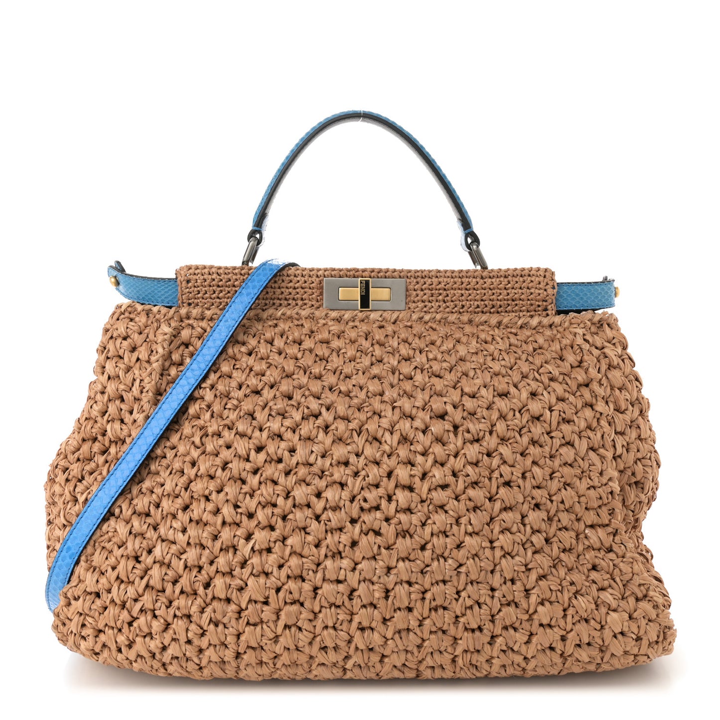 Raffia Snakeskin Large Peekaboo X-Tote Miele Bluette