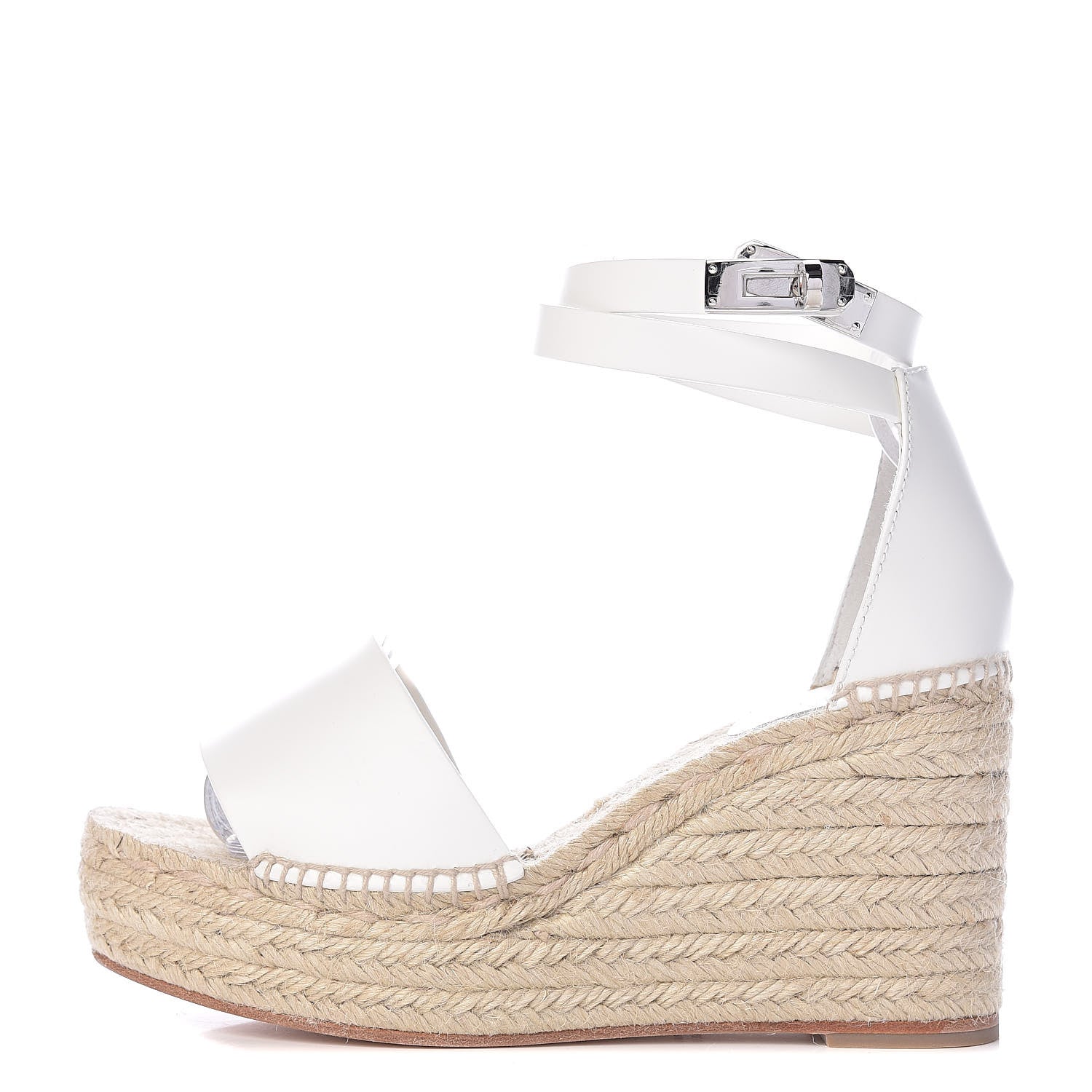 Hermes Calfskin Tivoli Espadrille Wedge Sandals 38 White 1 of 10