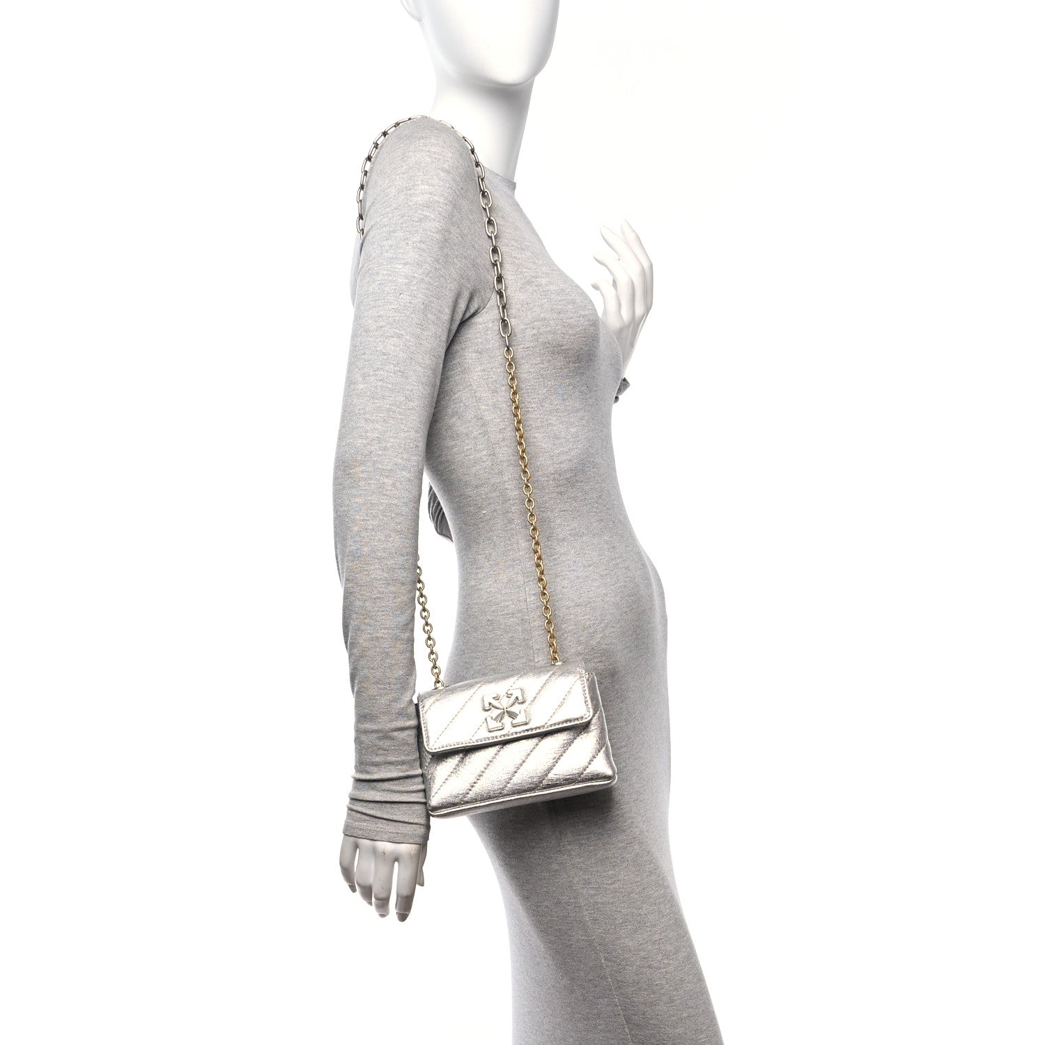 Off-White Metallic Calfskin Diagonal Quilted Jackhammer 17 Shoulder Bag Silver 2 of 13