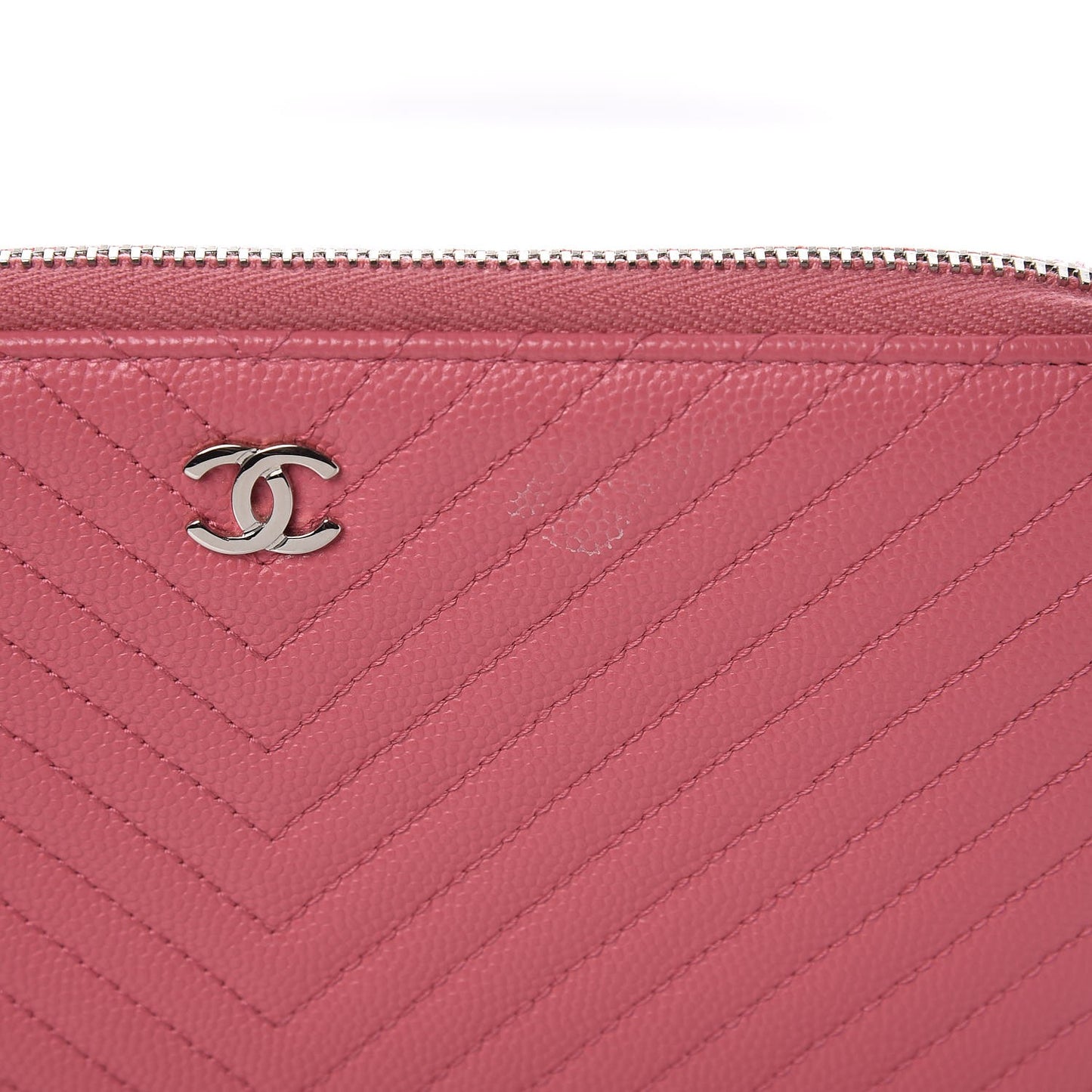 Caviar Chevron Large Gusset Zip Around Wallet Pink
