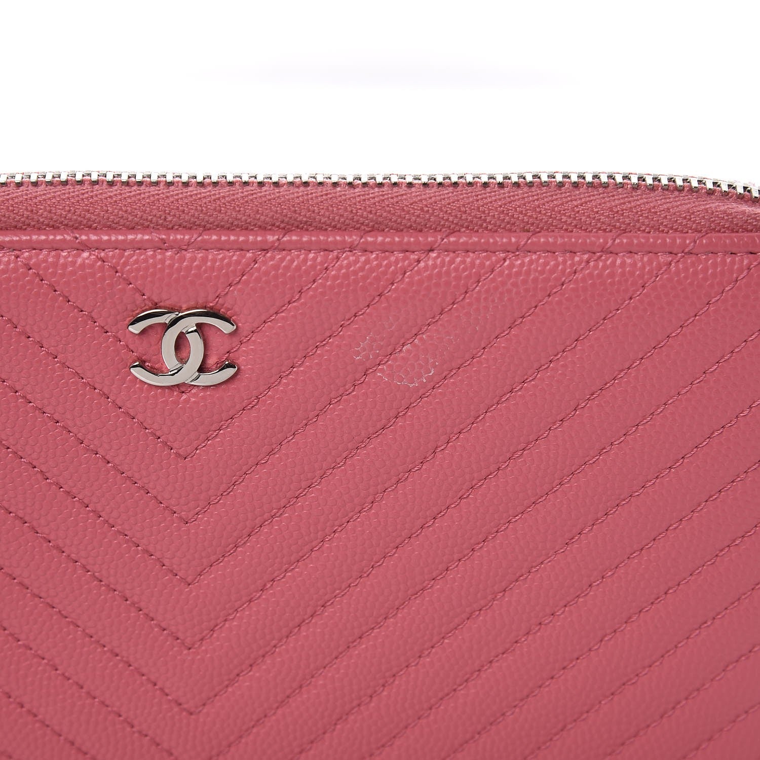 Chanel Caviar Chevron Large Gusset Zip Around Wallet Pink 10 of 11