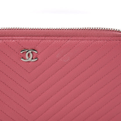 Chanel Caviar Chevron Large Gusset Zip Around Wallet Pink 10 of 11