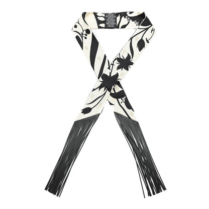 Hermes Silk Calfskin Bouquet Final Fringed Twilly Creme Black 1 of 3