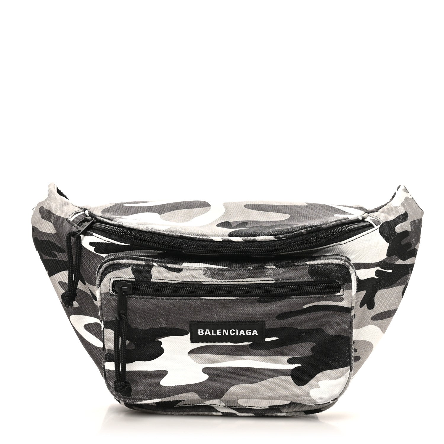 Balenciaga Distressed Nylon Canvas Camo Logo Explorer Beltpack Black White Gray 1 of 11