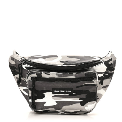 Balenciaga Distressed Nylon Canvas Camo Logo Explorer Beltpack Black White Gray 1 of 11