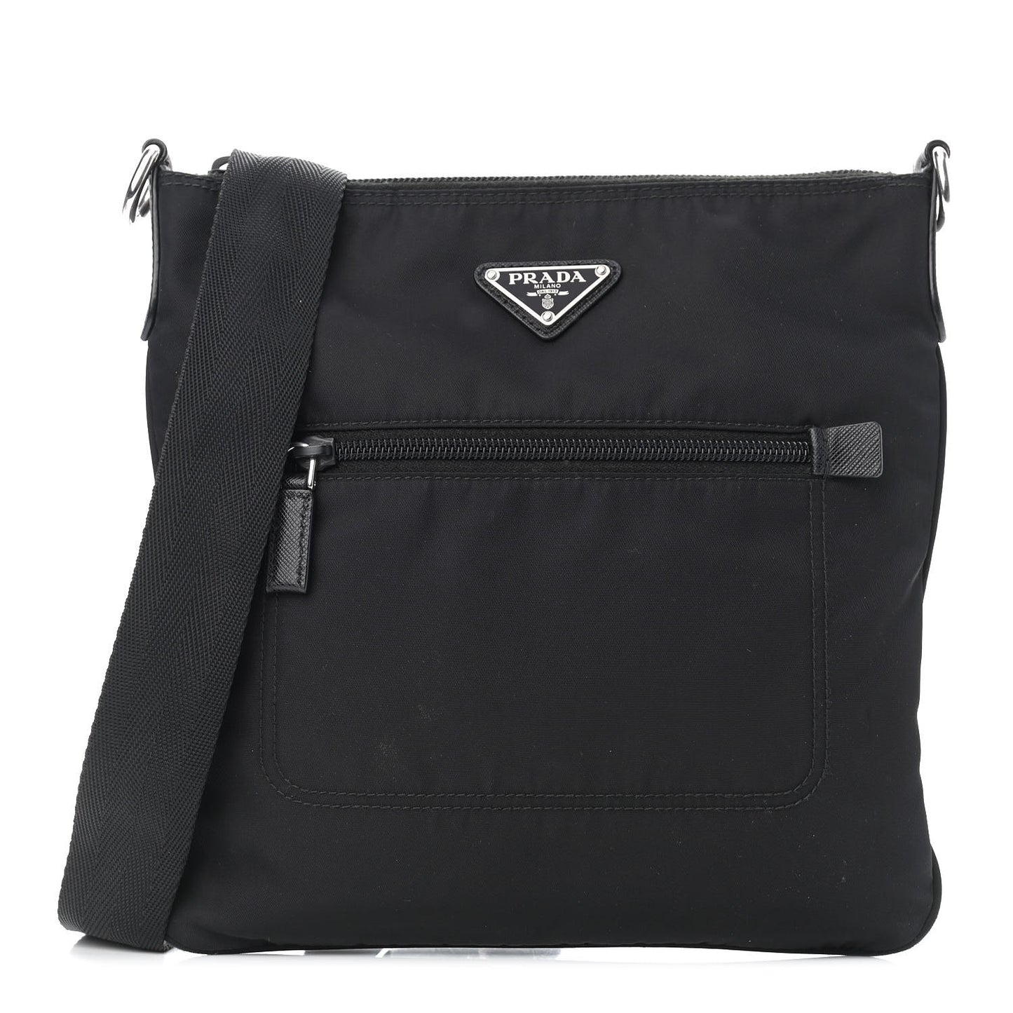Tessuto Nylon Saffiano Flat Messenger Bag Black