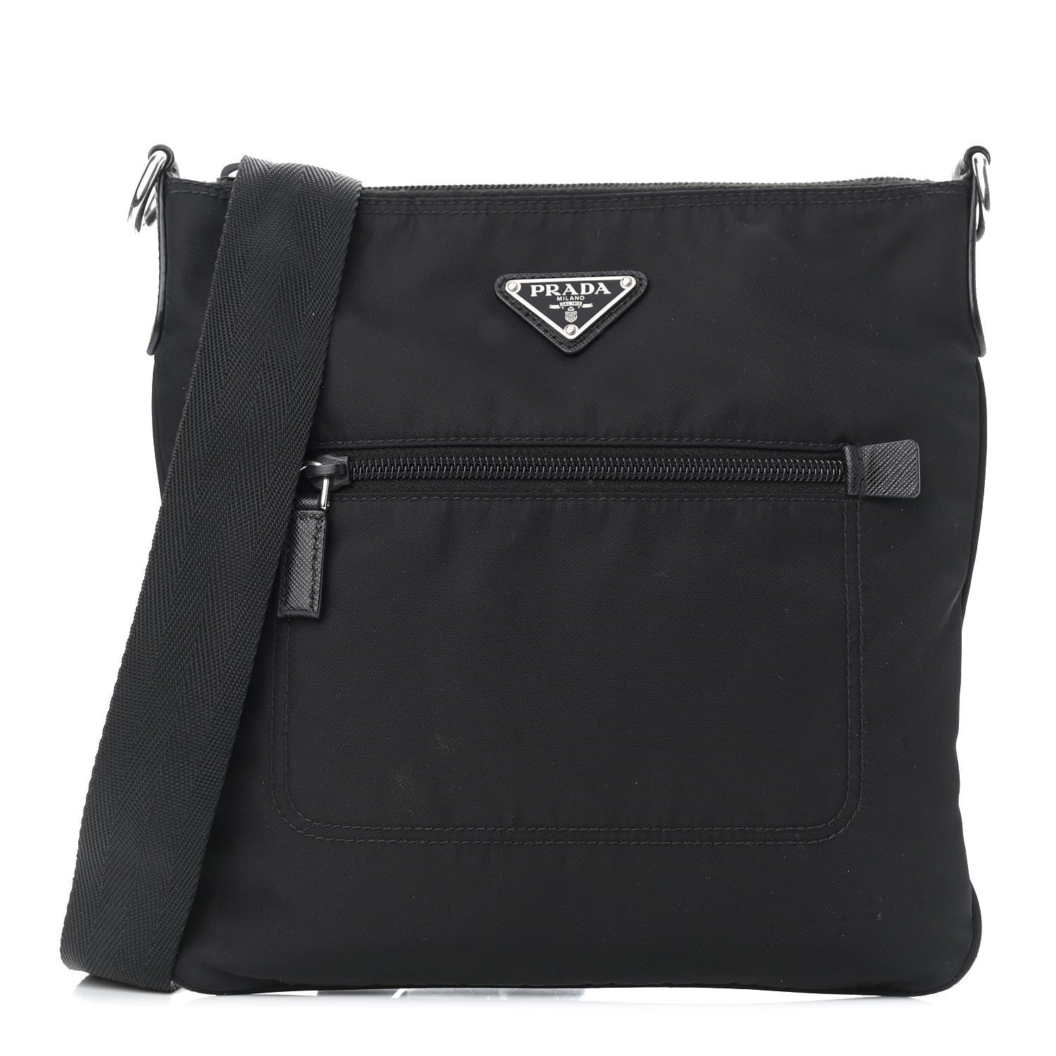 Prada Tessuto Nylon Saffiano Flat Messenger Bag Black 1 of 11