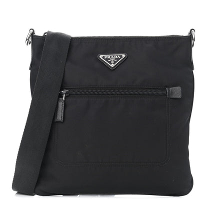 Prada Tessuto Nylon Saffiano Flat Messenger Bag Black 1 of 11