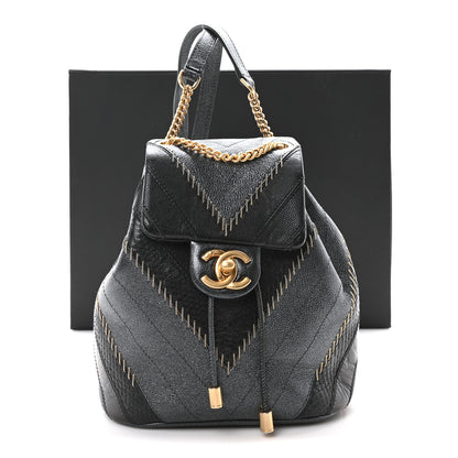 Chanel Metallic Calfskin Snakeskin Chevron Quilted Backpack Black Silver 9 of 11