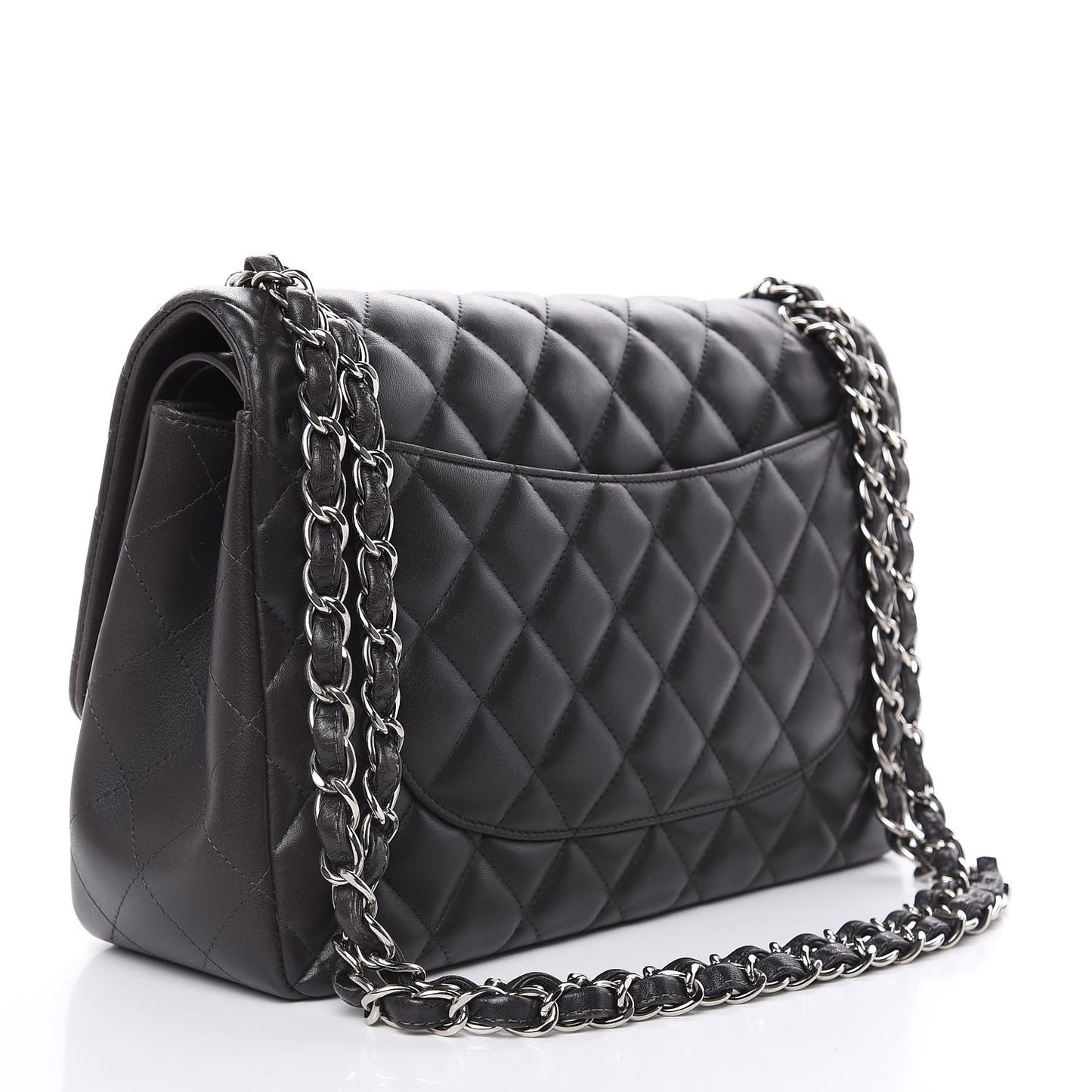 Lambskin Quilted Jumbo Double Flap Dark Grey