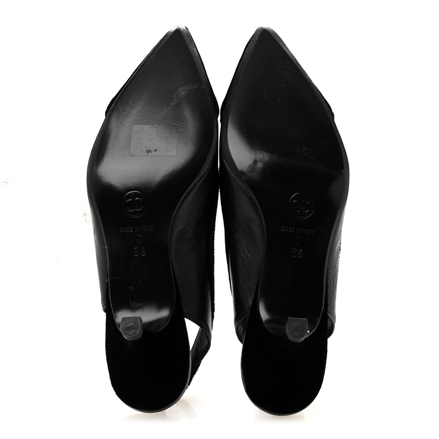 Chanel Velvet Lambskin Pearl CC Slingback Pumps 36 Black 6 of 9