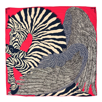 Hermes Cashmere Silk Zebra Pegasus Shawl 140 Rose Vif Marine Ivoire 1 of 3