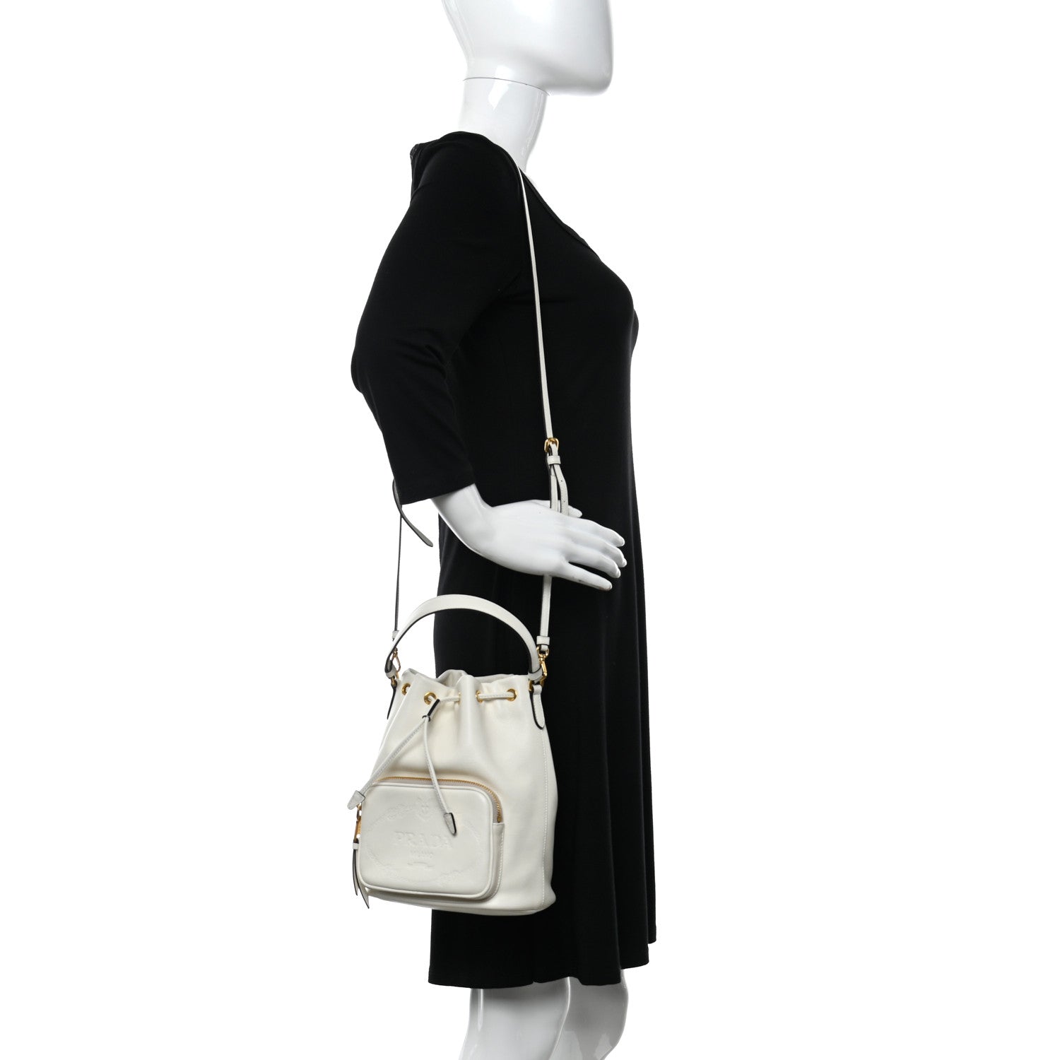 Prada Glace Calfskin Logo Mini Bucket Crossbody Bag White 2 of 11