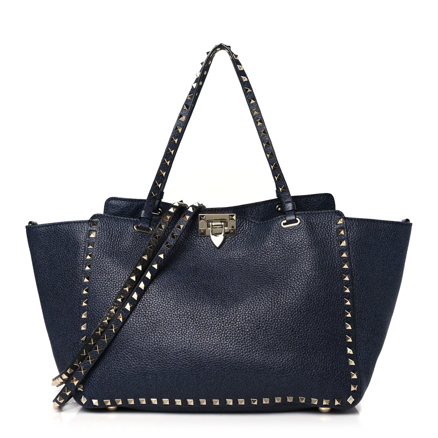 Pebbled Calfskin Medium Rockstud Tote Deep Denim