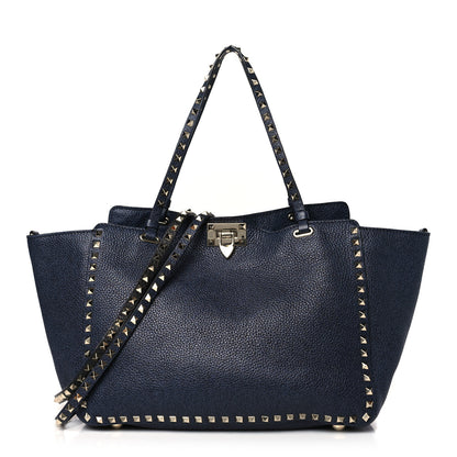 Valentino Garavani Pebbled Calfskin Medium Rockstud Tote Deep Denim 1 of 9