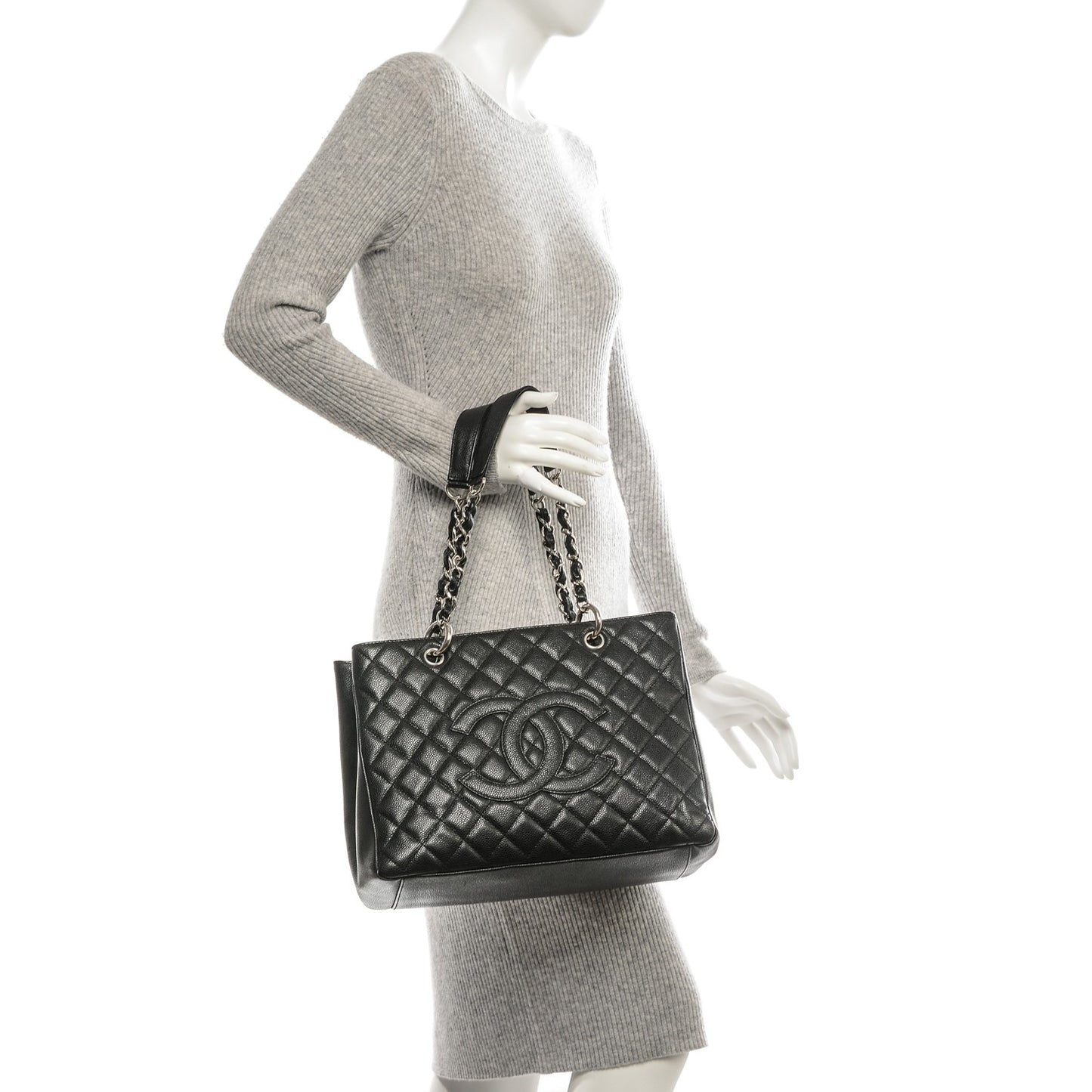 Caviar Quilted Grand Shopping Tote GST Black