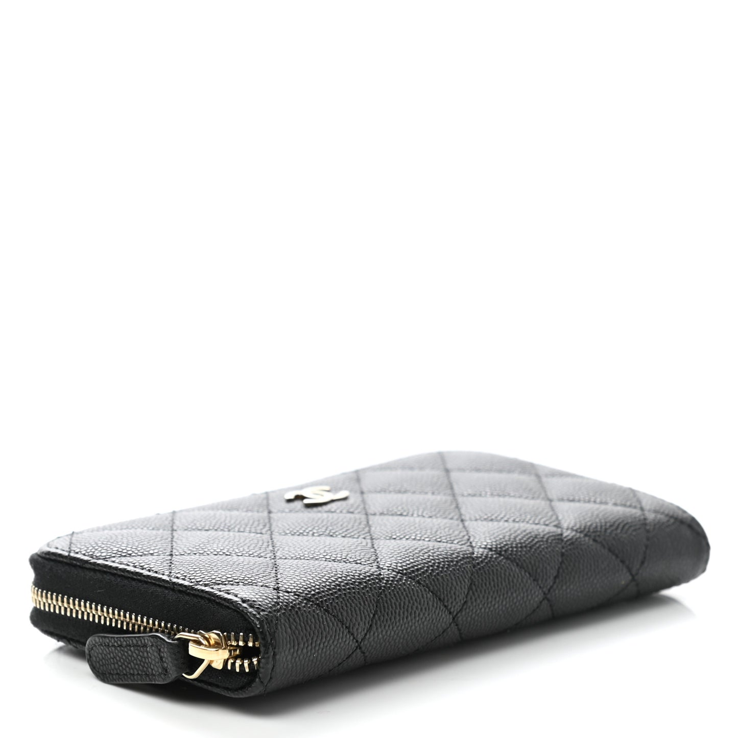 Caviar Quilted Small Zip Around Wallet Black