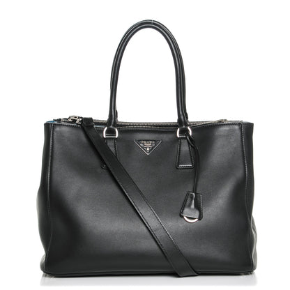 Prada City Calf Bi-Color Medium Galleria Double Zip Tote Black Celeste 1 of 6
