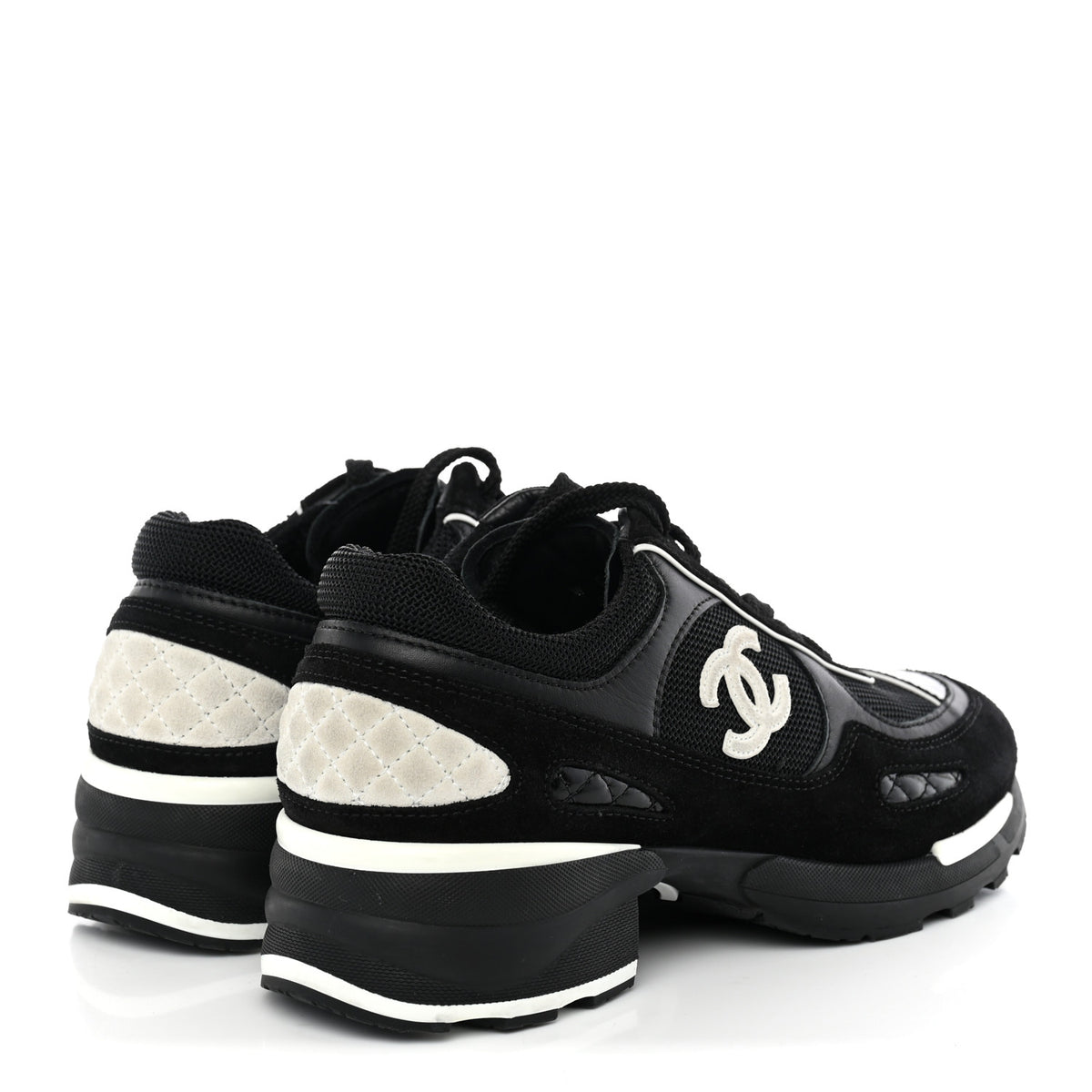 Mixed Fibers Suede Shiny Calfskin Womens CC Sneakers 38 Black