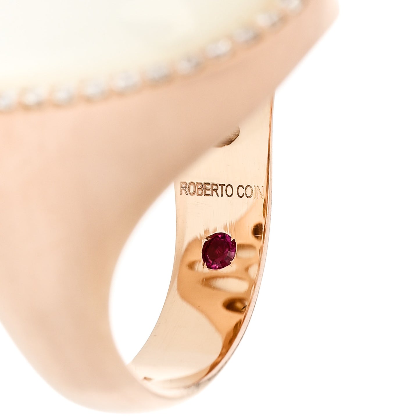 18K Rose Gold Diamond Mother of Pearl Doublet Oval Cocktail Ring 53 6.25