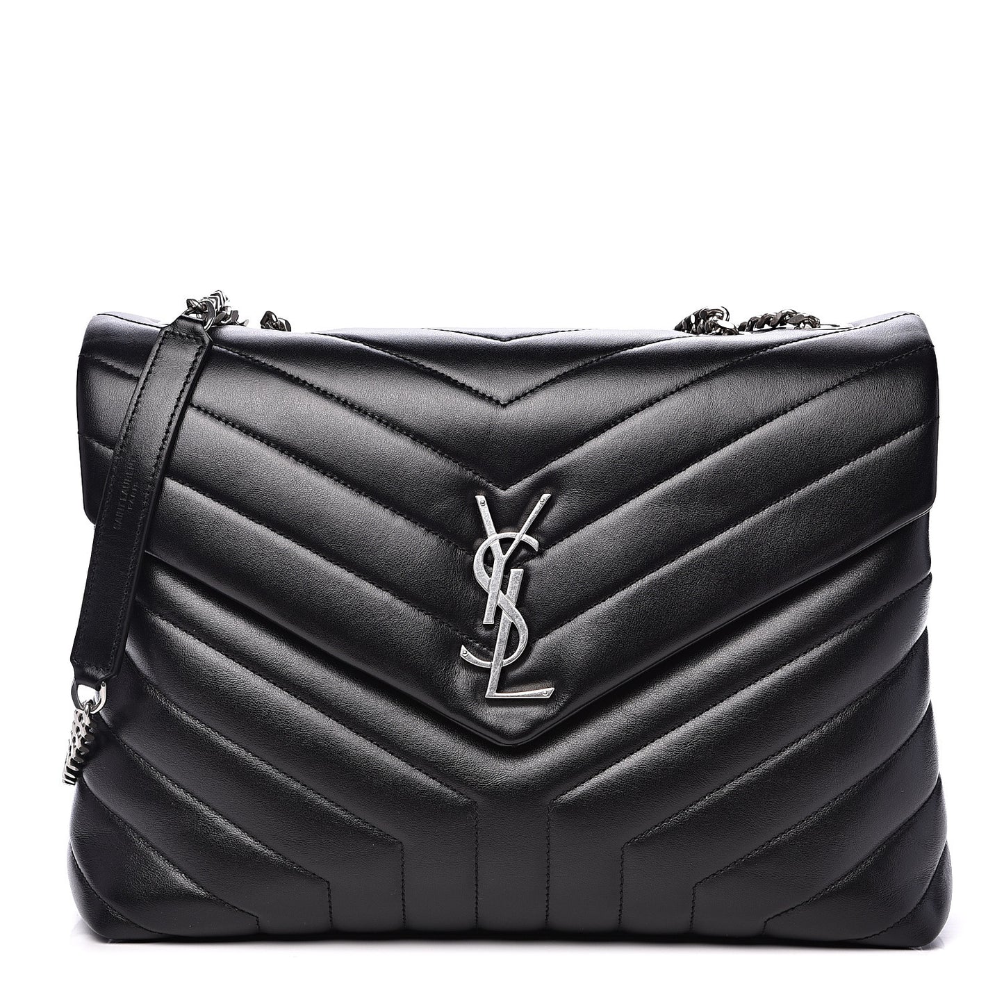 Calfskin Y Quilted Monogram Medium Loulou Chain Satchel Black