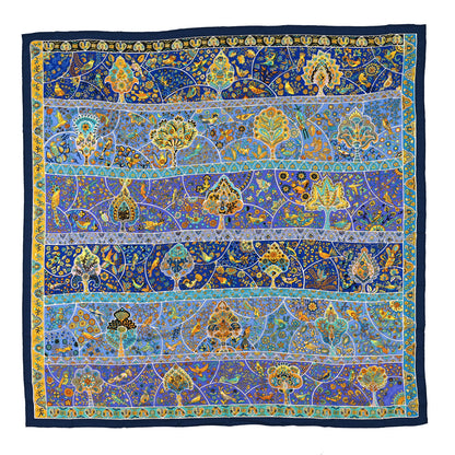Hermes Cashmere Silk Au Pays Des Oiseaux Fleurs Shawl 140 Marine Turquoise Jaune 1 of 4
