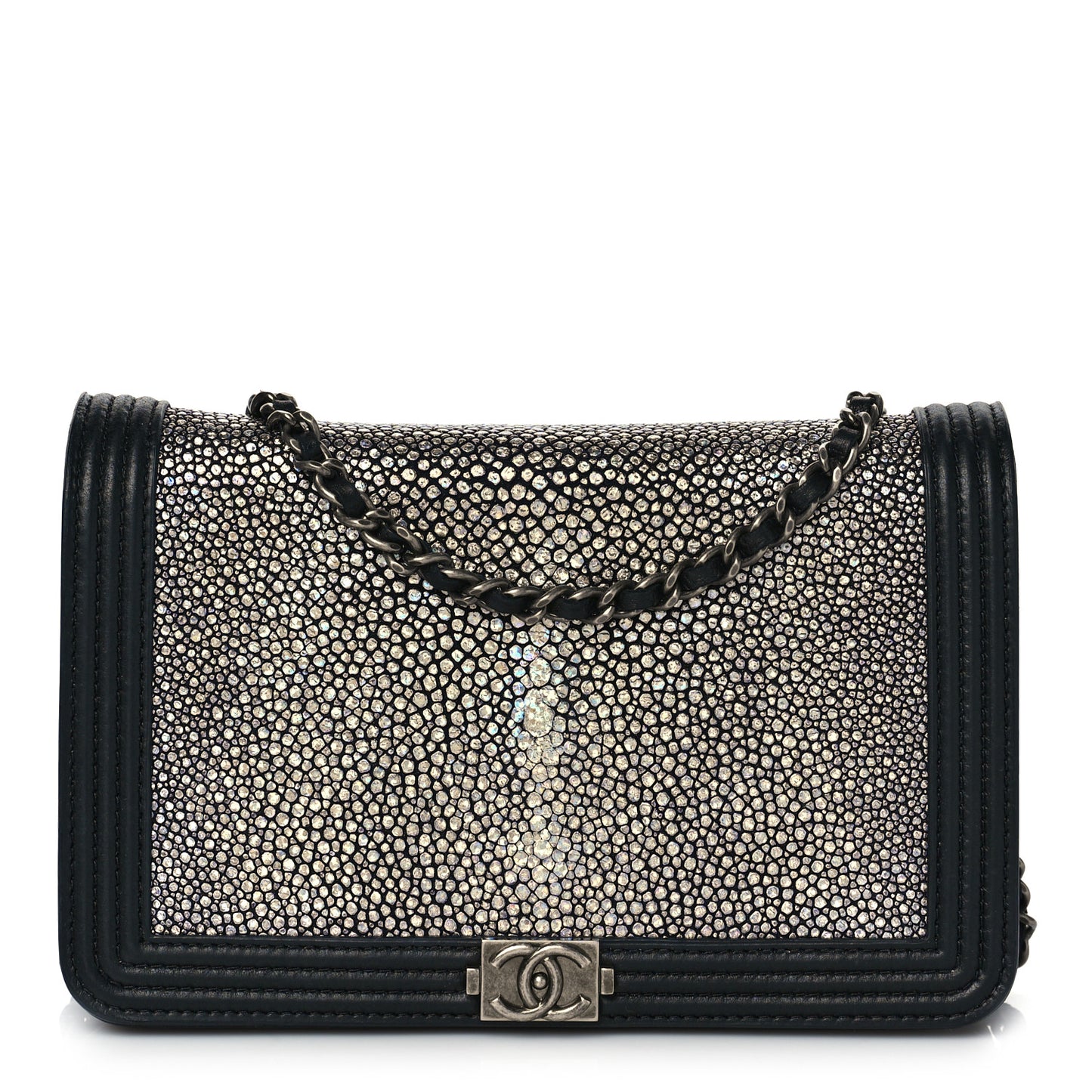 Galuchat Stingray Lambskin Boy Wallet On Chain WOC Black