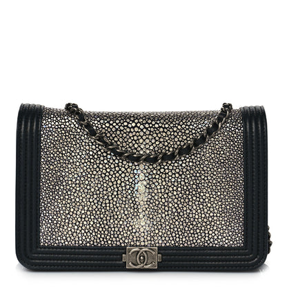Chanel Galuchat Stingray Lambskin Boy Wallet On Chain WOC Black 1 of 12
