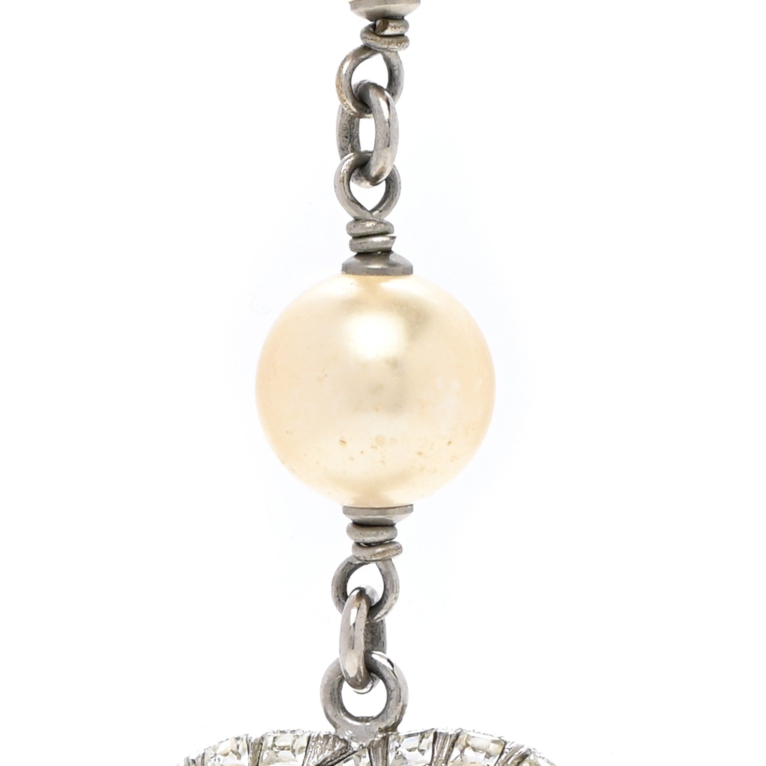 Chanel Pearl Baguette Crystal CC Long Necklace Silver 7 of 7