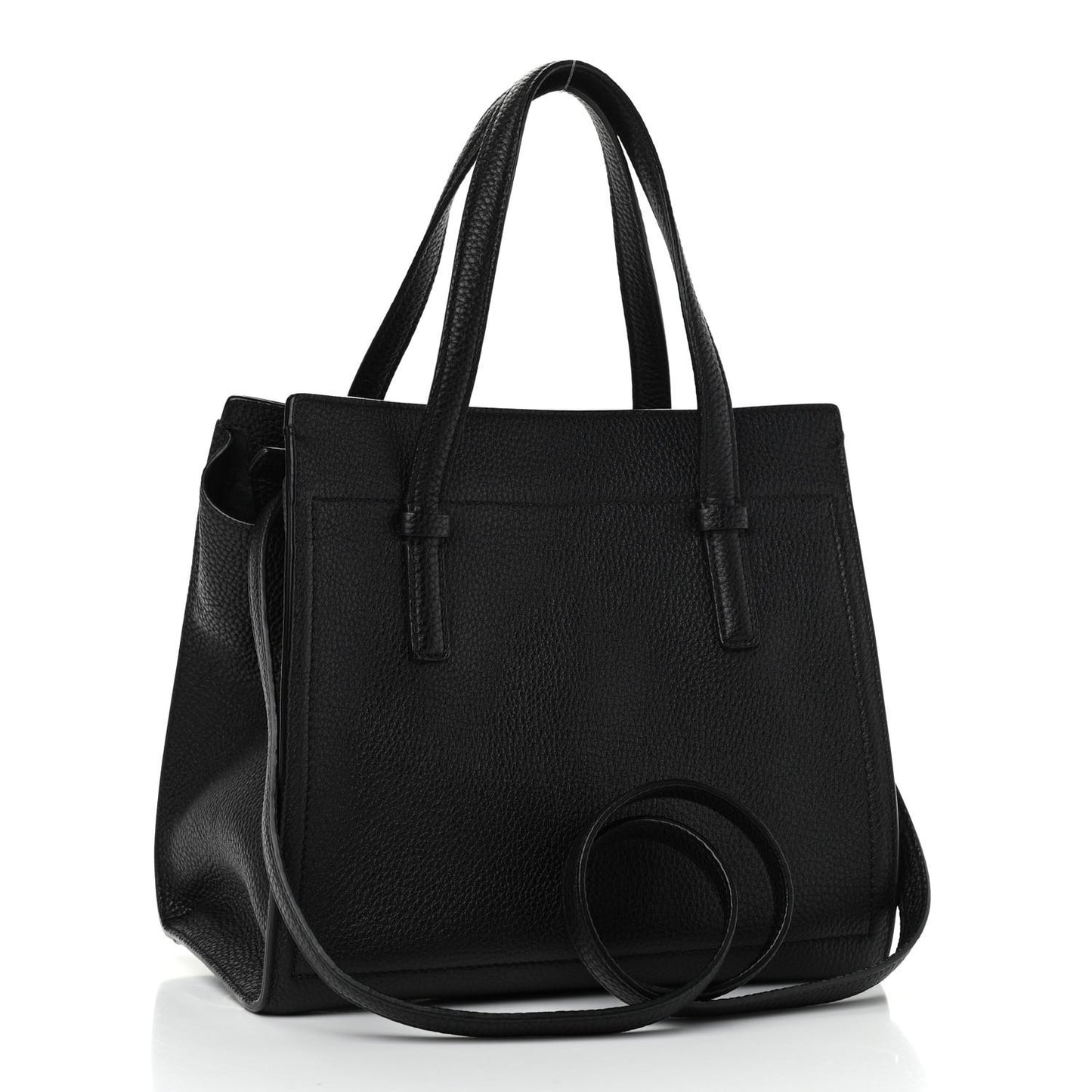 Hammered Calfskin Double Handle Small Amy Tote Black