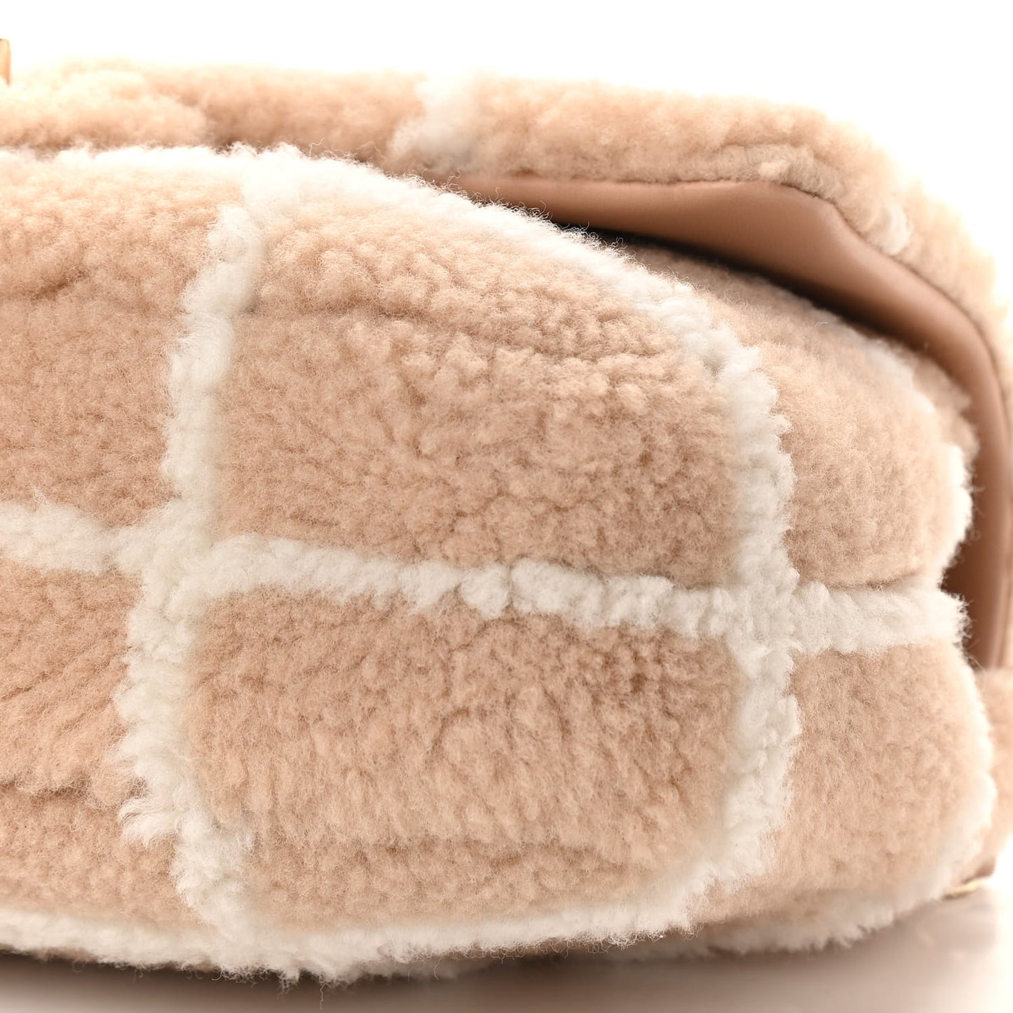 Shearling Lambskin Large Fluffy Tartan Single Flap Beige White