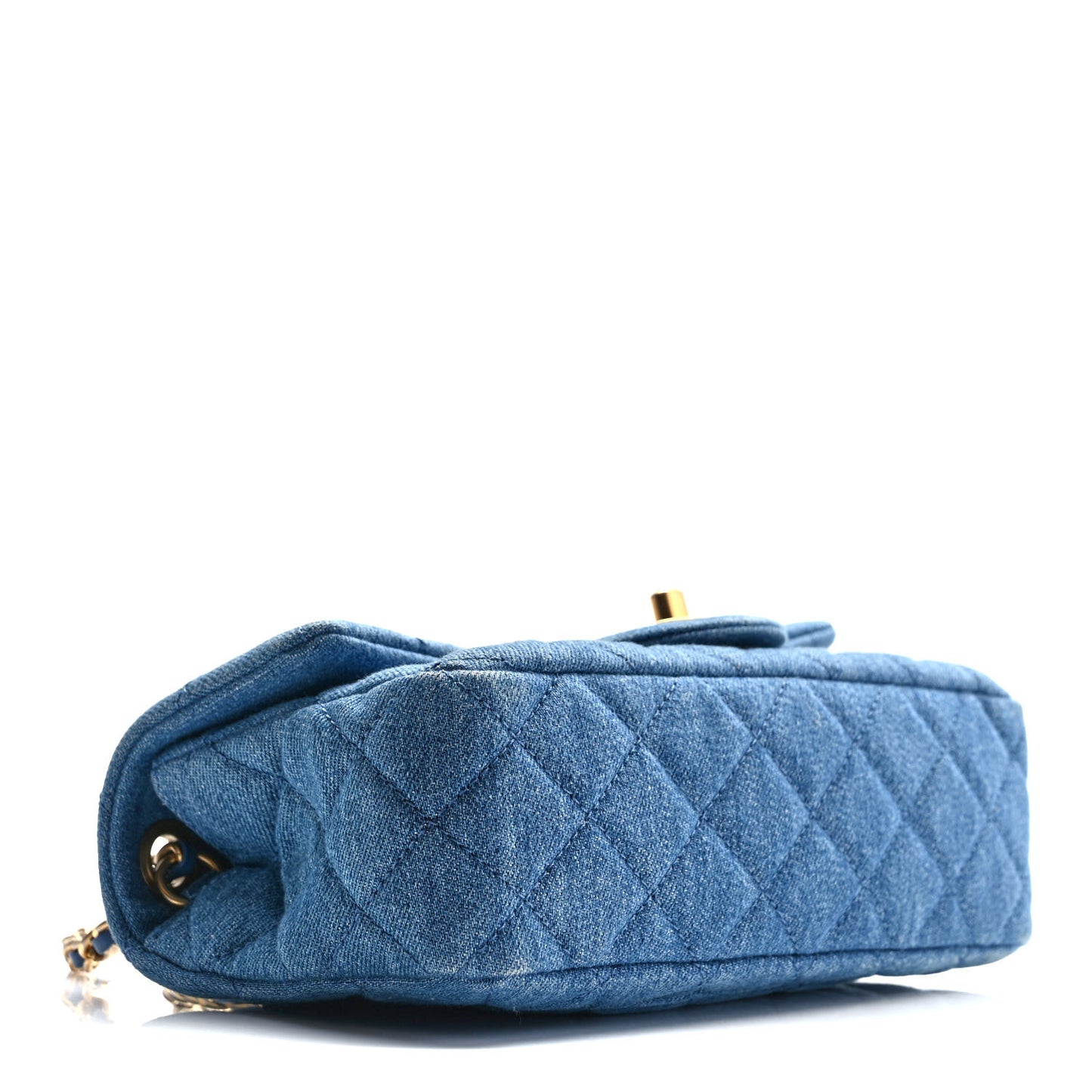 Denim Quilted Mini Pearl Crush Rectangular Flap Blue