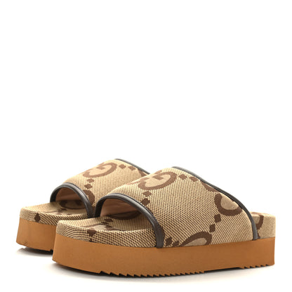 Gucci Monogram Jumbo GG Nappa Samoa Platform 40mm Slide Sandals 39 Camel Ebony New Acero 3 of 8