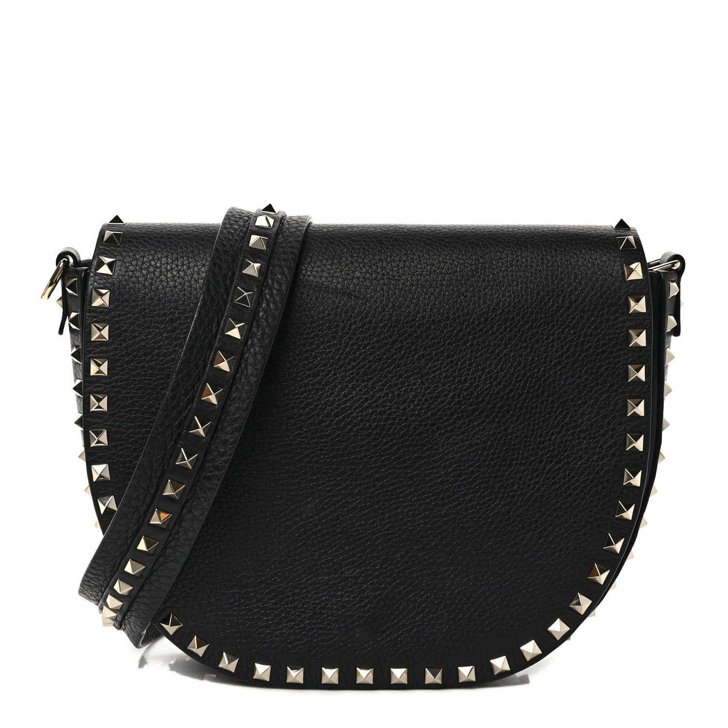 Valentino Garavani Calfskin Large Rockstud Halfmoon Saddle Bag Black 1 of 8