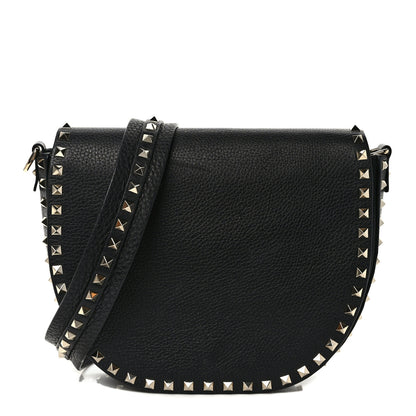 Valentino Garavani Calfskin Large Rockstud Halfmoon Saddle Bag Black 1 of 8