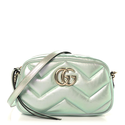 Gucci Iridescent Nappa Chevron Matelasse Small GG Marmont Chain Shoulder Bag Iridescent Salvy Green 1 of 10