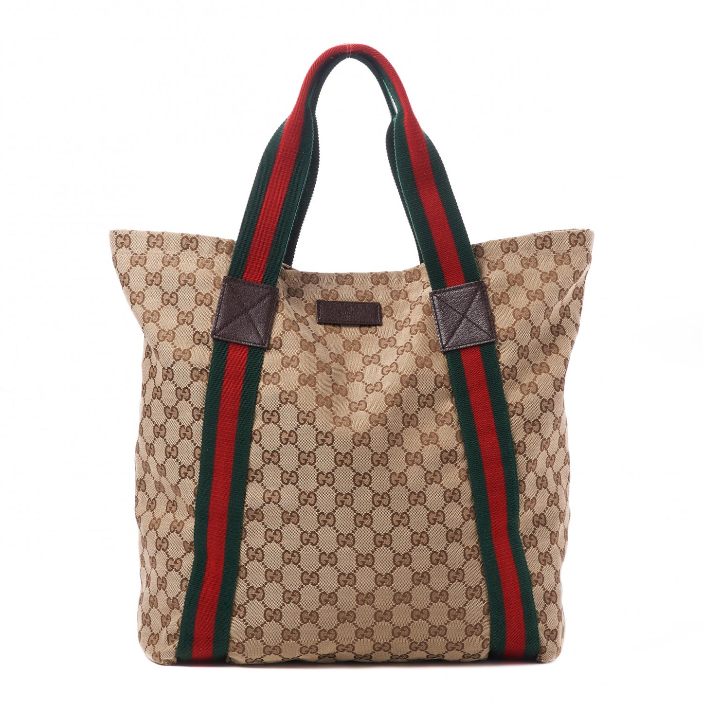 GG Monogram Medium Web Handle Vertical Tote Dark Brown