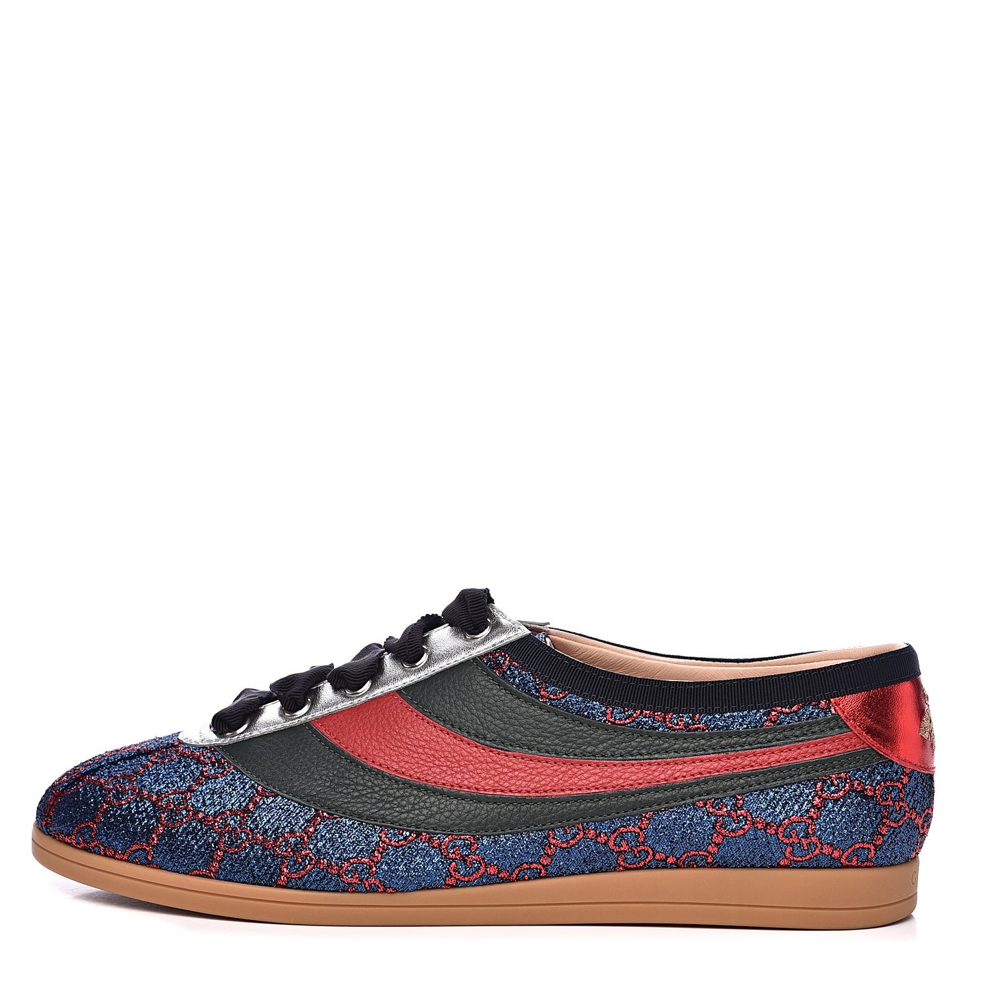 Lurex Calfskin Web GG Monogram Womens Falacer Sneakers 41 Iridescent Blue Iridescent Red Silver