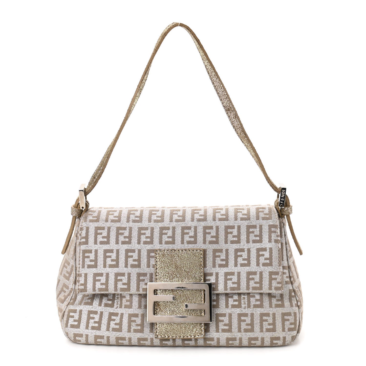 Fendi Metallic Jacquard Zucchino Suede Mini Mama Baguette Peltro Argento Sabbia 1 of 9
