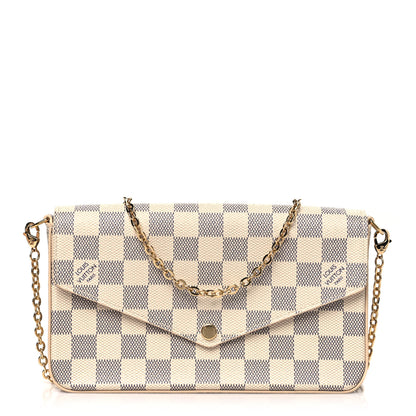 Louis Vuitton Damier Azur Pochette Felicie Chain Wallet Rose Ballerine 1 of 10