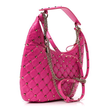 Valentino Garavani Nappa Small Rockstud Spike Hobo Fuxia 3 of 9