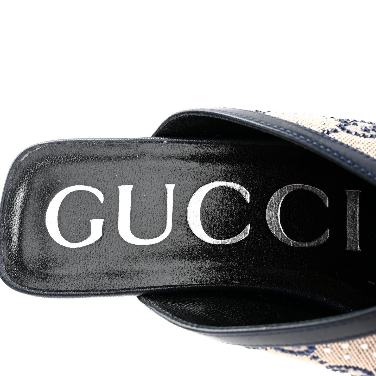 New Canvas Malaga Kid Crystal GG Monogram Square G 95mm Slide Sandals 36.5 Beige Blue