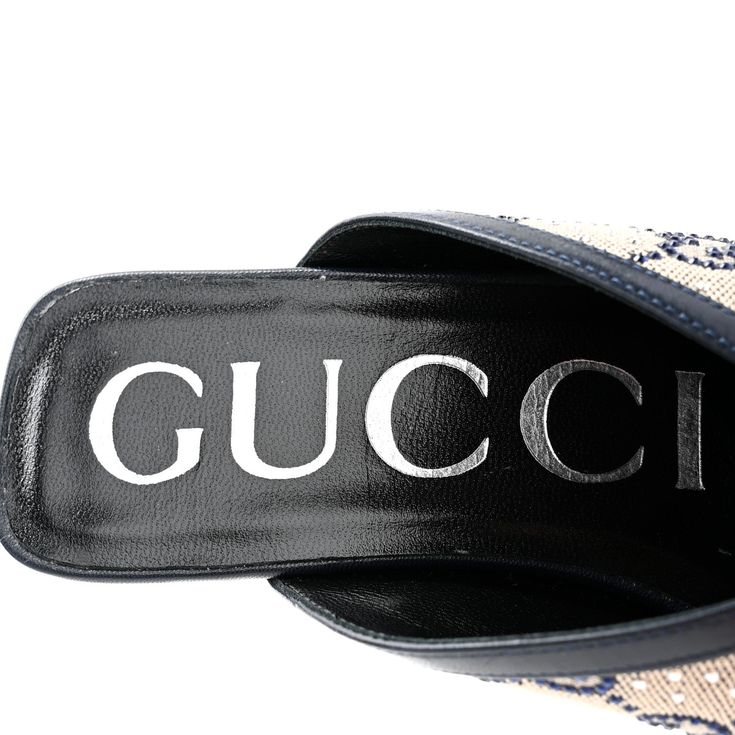 Gucci New Canvas Malaga Kid Crystal GG Monogram Square G 95mm Slide Sandals 36.5 Beige Blue 6 of 9