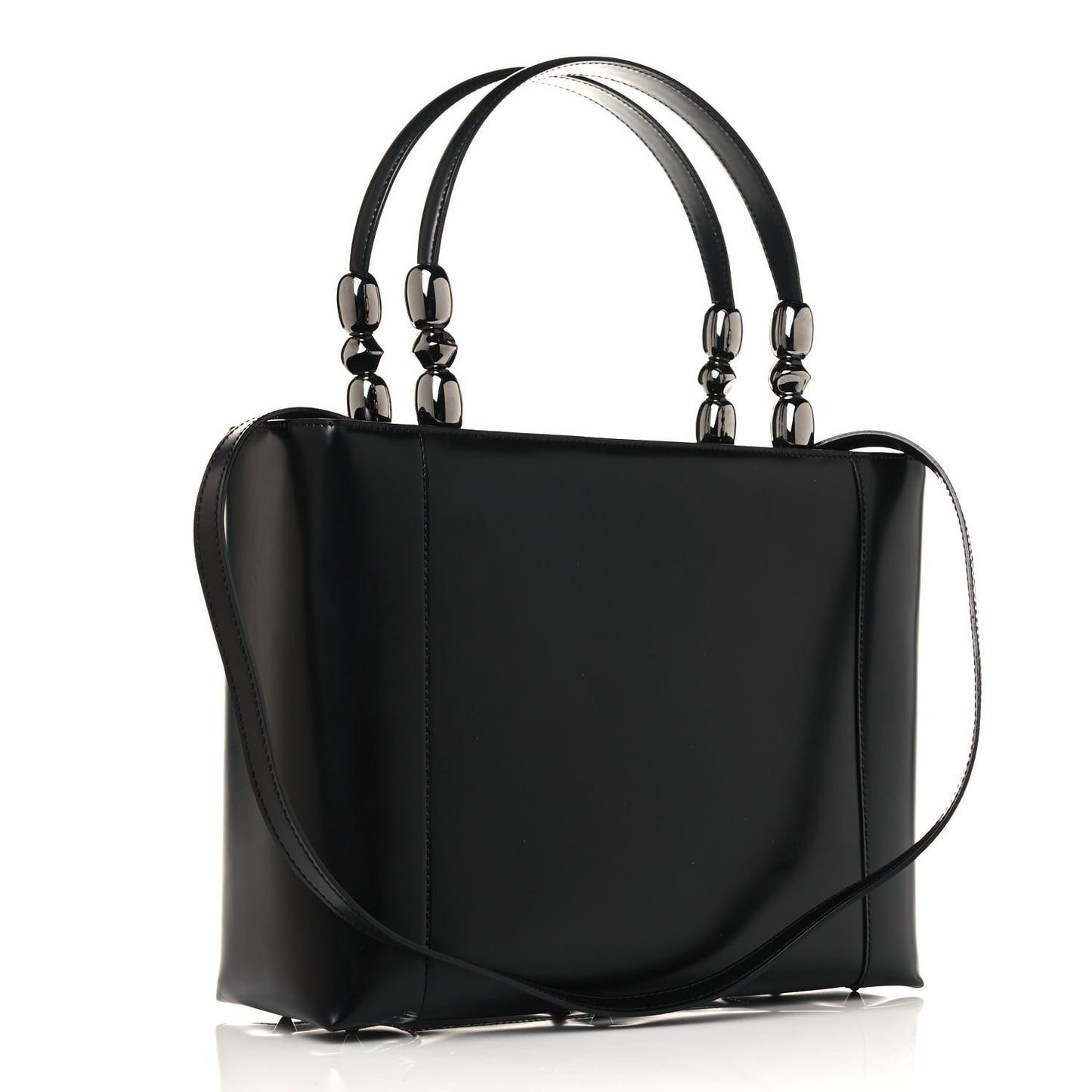 Calfskin Maris Pearl Beaded Top Handle Bag Black