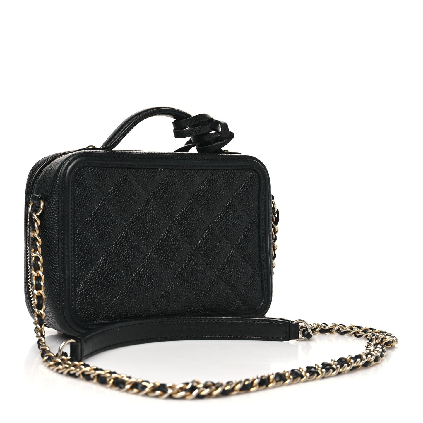 Caviar Quilted Small CC Filigree Vanity Case Black