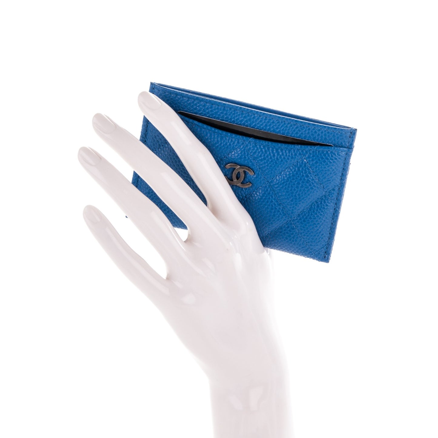 Caviar Quilted Card Holder Blue