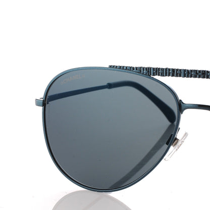 Chanel Aviator Metallic Pilot Sunglasses 4231 Dark Blue 7 of 9