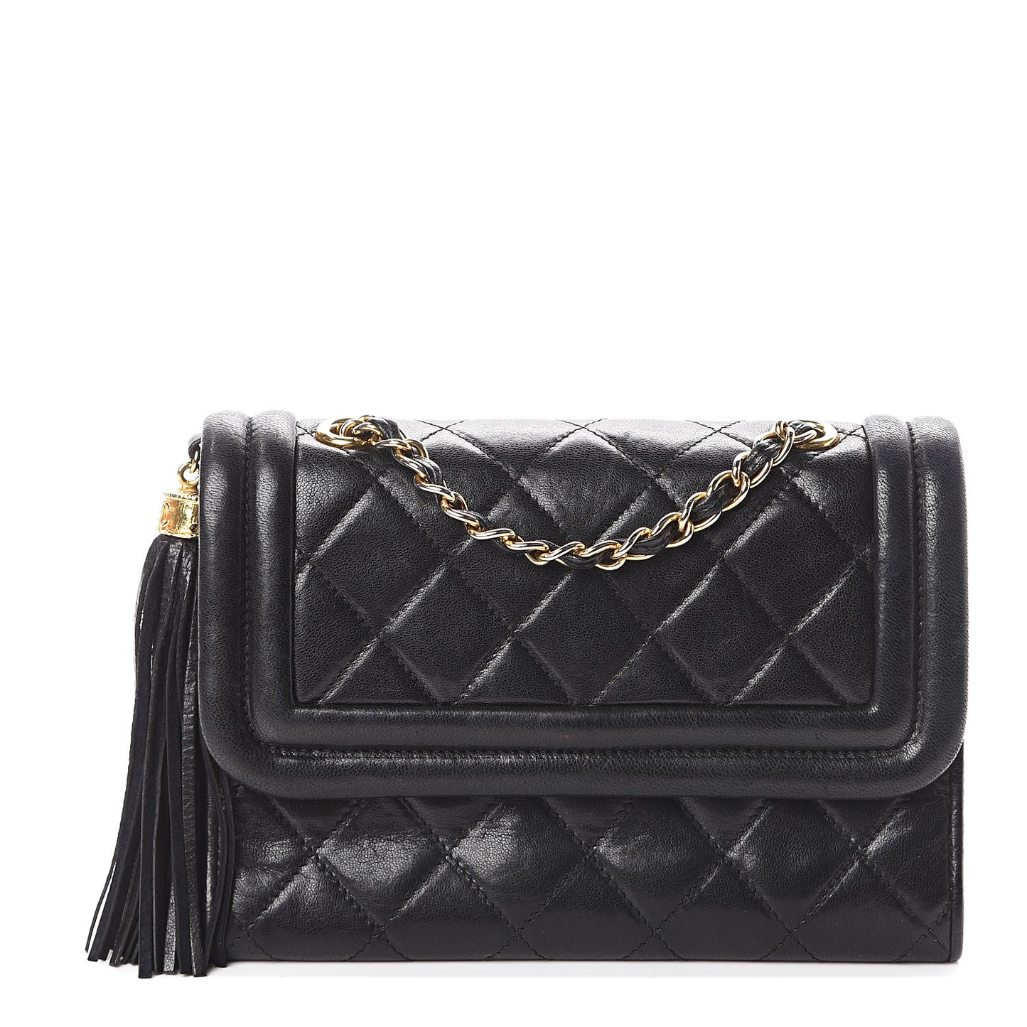 Lambskin Quilted Tassel Camera Case Black