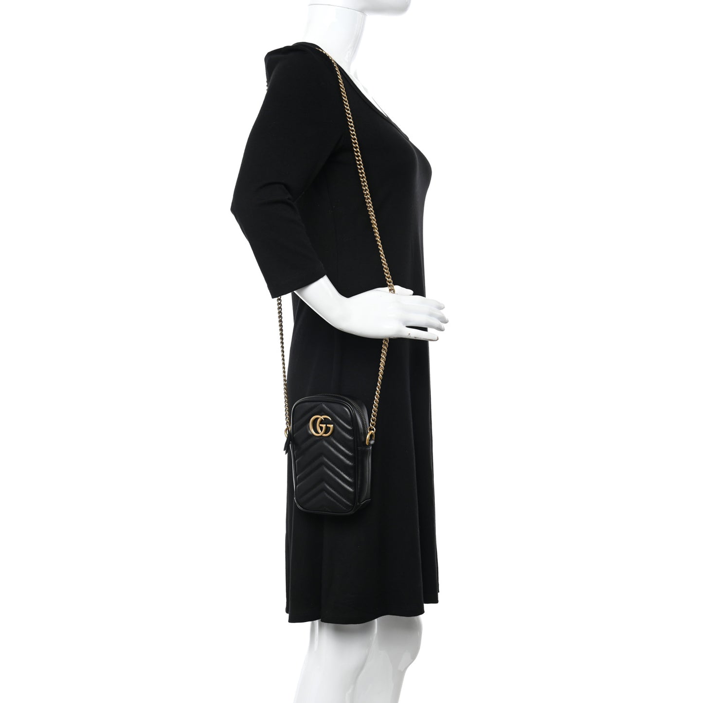 Calfskin Matelasse Mini GG Marmont Crossbody Bag Black