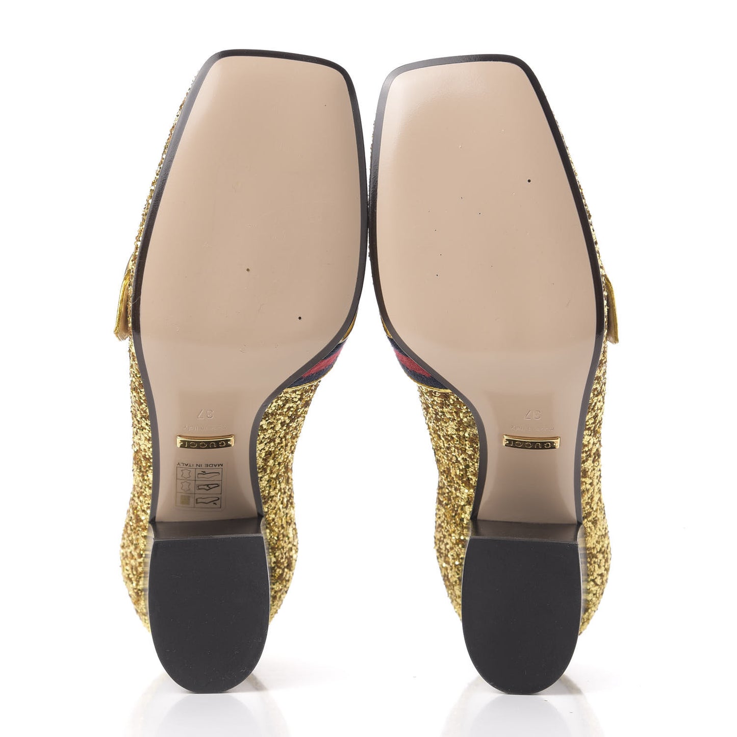 Glitter Nappa Web Peyton 75mm Loafer Pumps 37 Oro Vecchio
